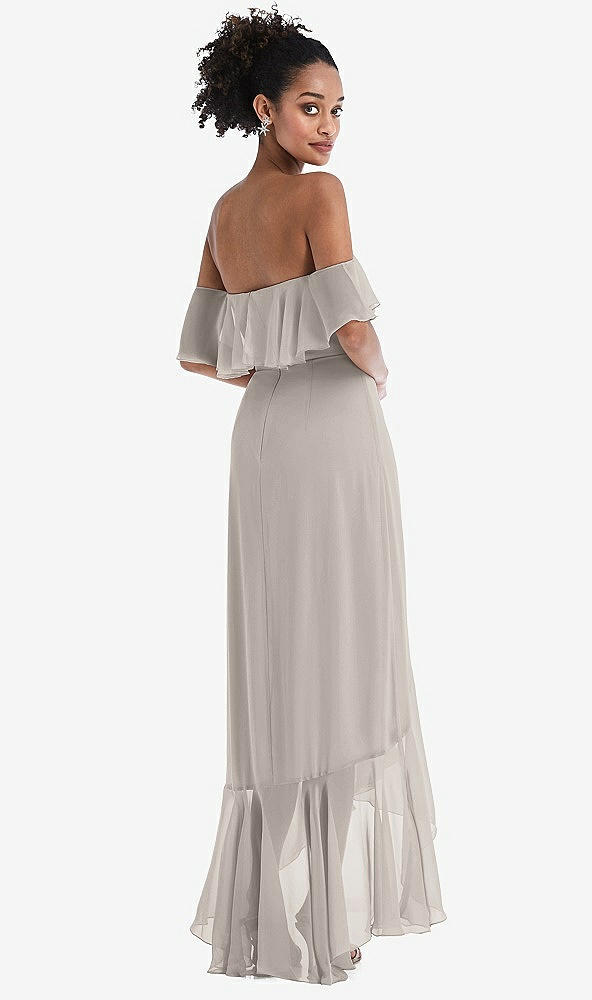Back View - Taupe Off-the-Shoulder Ruffled High Low Maxi Dress