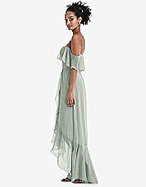 Side View Thumbnail - Willow Green Off-the-Shoulder Ruffled High Low Maxi Dress