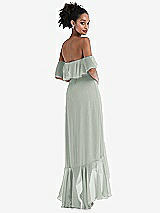 Rear View Thumbnail - Willow Green Off-the-Shoulder Ruffled High Low Maxi Dress