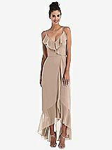 Front View Thumbnail - Topaz Ruffle-Trimmed V-Neck High Low Wrap Dress
