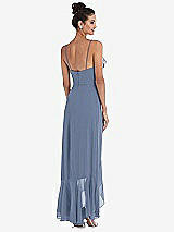 Rear View Thumbnail - Larkspur Blue Ruffle-Trimmed V-Neck High Low Wrap Dress