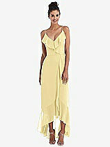 Front View Thumbnail - Pale Yellow Ruffle-Trimmed V-Neck High Low Wrap Dress
