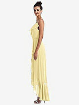 Side View Thumbnail - Pale Yellow Ruffle-Trimmed V-Neck High Low Wrap Dress