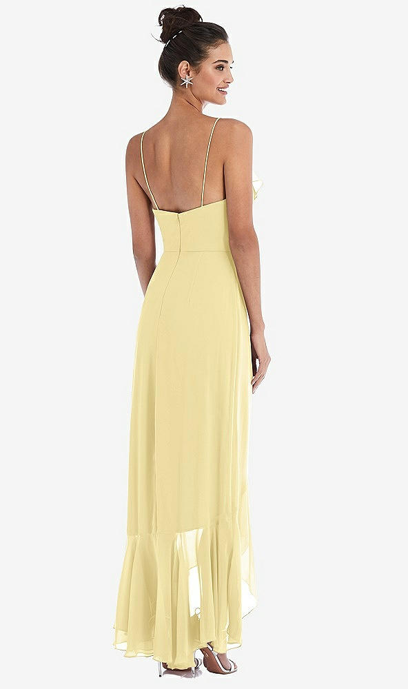 Back View - Pale Yellow Ruffle-Trimmed V-Neck High Low Wrap Dress
