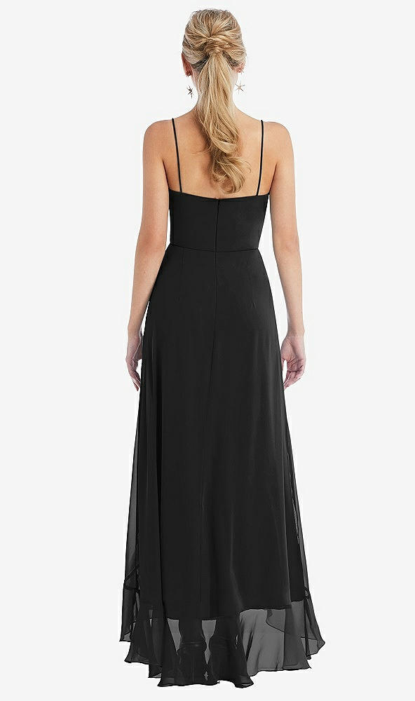 Back View - Black Scoop Neck Ruffle-Trimmed High Low Maxi Dress