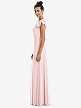 Side View Thumbnail - Ballet Pink Flutter Sleeve V-Keyhole Chiffon Maxi Dress