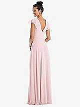 Rear View Thumbnail - Ballet Pink Flutter Sleeve V-Keyhole Chiffon Maxi Dress