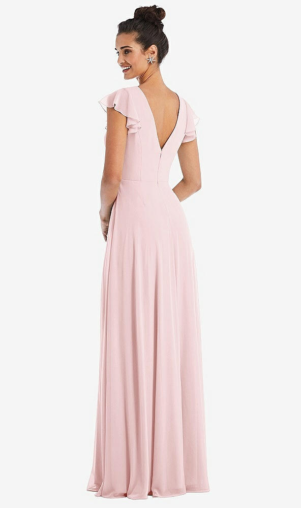 Back View - Ballet Pink Flutter Sleeve V-Keyhole Chiffon Maxi Dress