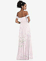 Rear View Thumbnail - Watercolor Print Off-the-Shoulder Ruffle Cuff Sleeve Chiffon Maxi Dress