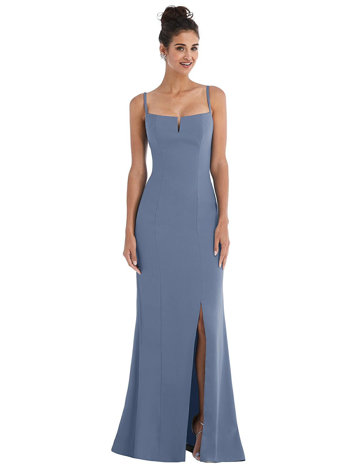 Notched off the shoulder trumpet clearance gown