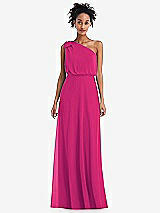 Front View Thumbnail - Think Pink One-Shoulder Bow Blouson Bodice Maxi Dress
