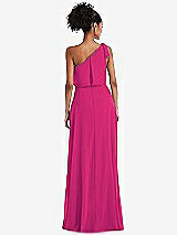 Rear View Thumbnail - Think Pink One-Shoulder Bow Blouson Bodice Maxi Dress