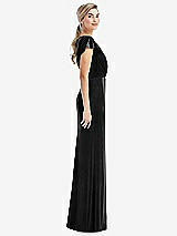 Side View Thumbnail - Black Flutter Sleeve Wrap Bodice Velvet Maxi Dress with Pockets