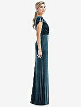 Side View Thumbnail - Dutch Blue Flutter Sleeve Wrap Bodice Velvet Maxi Dress with Pockets