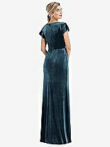 Rear View Thumbnail - Dutch Blue Flutter Sleeve Wrap Bodice Velvet Maxi Dress with Pockets