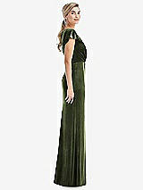 Side View Thumbnail - Olive Green Flutter Sleeve Wrap Bodice Velvet Maxi Dress with Pockets