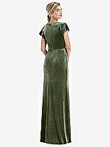 Rear View Thumbnail - Sage Flutter Sleeve Wrap Bodice Velvet Maxi Dress with Pockets