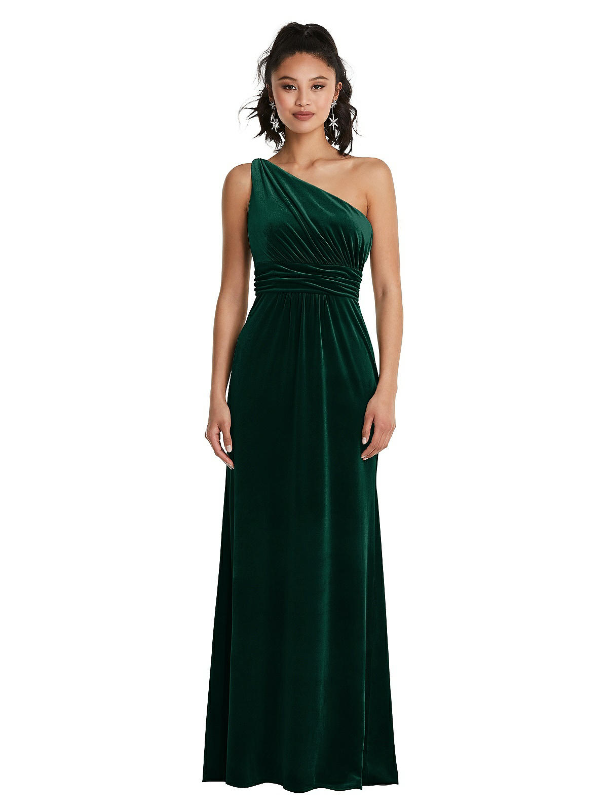 One-shoulder Draped Velvet Maxi Bridesmaid Dress In Evergreen | The ...