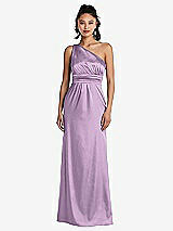 Front View Thumbnail - Wood Violet One-Shoulder Draped Satin Maxi Dress