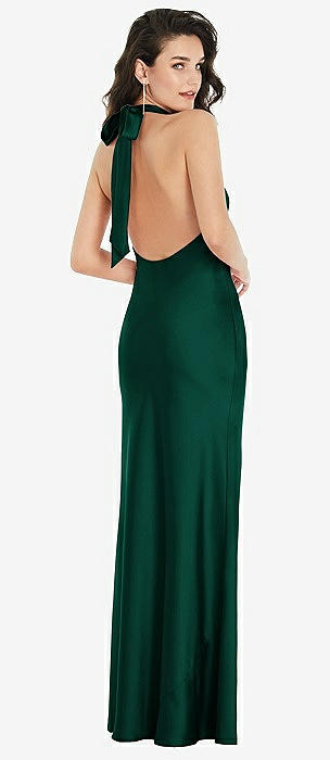 Hunter Green Maxi Dress With Open Back and Frayed Hem