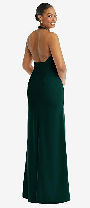 Open-back High-neck Halter Trumpet Bridesmaid Dress In Evergreen