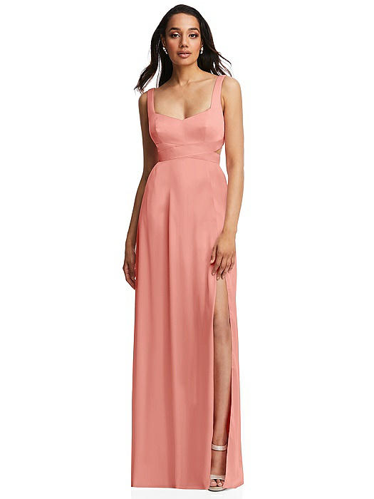 Open Neck Cross Bodice Cutout Maxi Dress with Front Slit