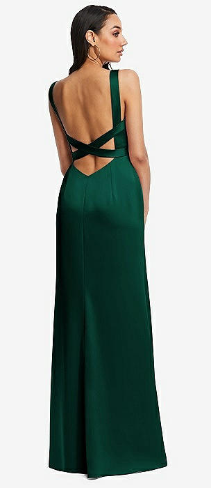 Hunter Green Maxi Dress With Open Back and Frayed Hem