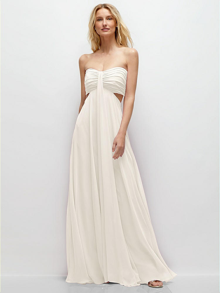 Simple Ivory Satin Strapless A Line V Neck Wedding Dresses With Slit PW273