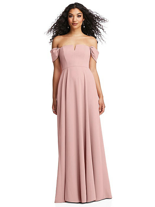 Off-the-Shoulder Pleated Cap Sleeve A-line Maxi Dress