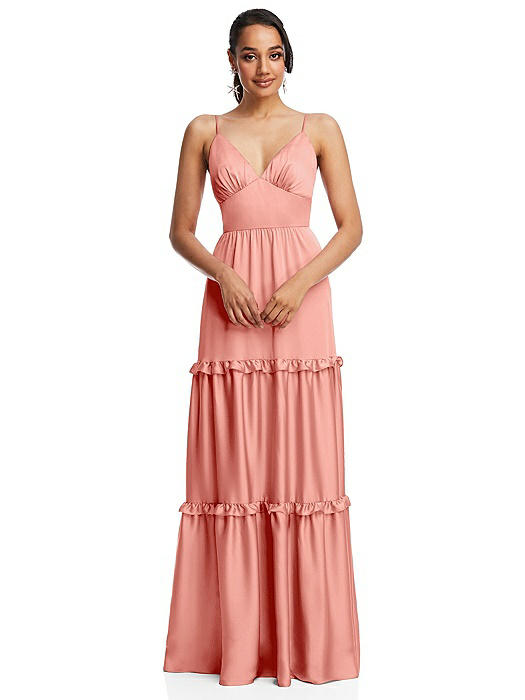 Low-Back Triangle Maxi Dress with Ruffle-Trimmed Tiered Skirt