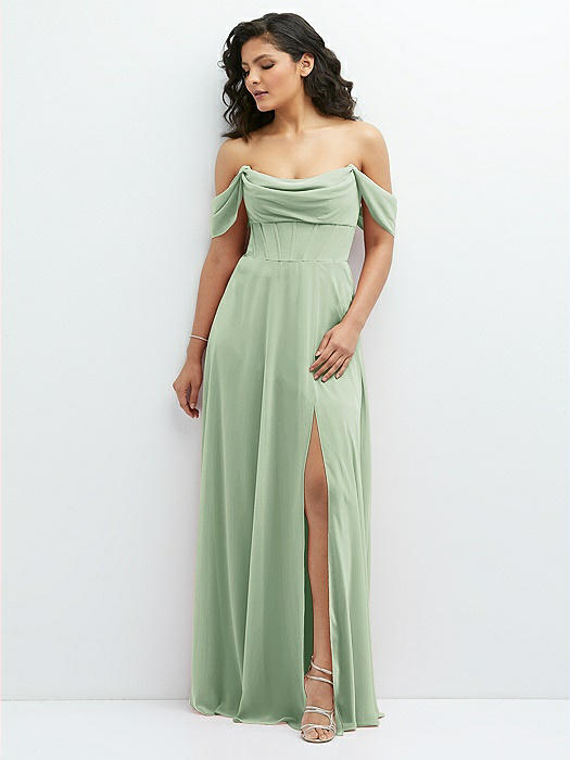 Chiffon Corset Maxi Dress with Removable Off-the-Shoulder Swags
