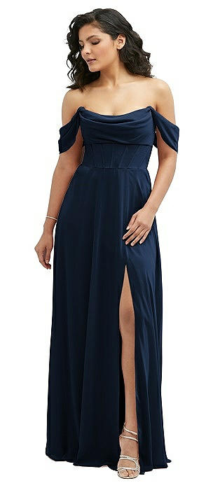 Chiffon Corset Maxi Dress with Removable Off-the-Shoulder Swags