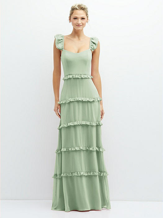 Tiered Chiffon Maxi A-line Dress with Convertible Ruffle Straps