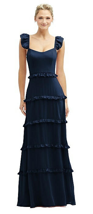 Tiered Chiffon Maxi A-line Dress with Convertible Ruffle Straps