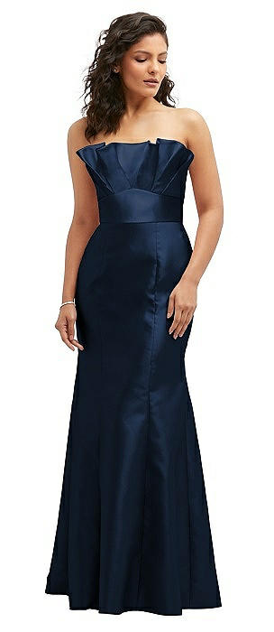 Strapless Satin Fit and Flare Dress with Crumb-Catcher Bodice