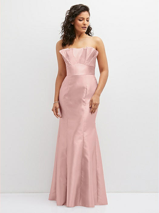 Strapless Satin Fit and Flare Dress with Crumb-Catcher Bodice