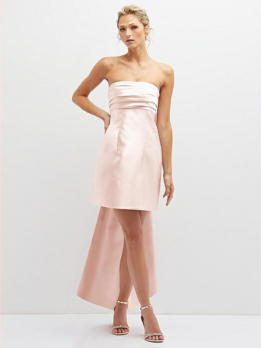 Strapless Satin Column Mini Dress with Oversized Bow