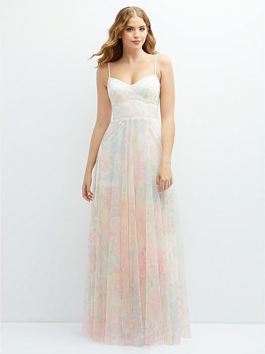 Romantic Floral Soft Tulle Maxi Dress with Full Skirt