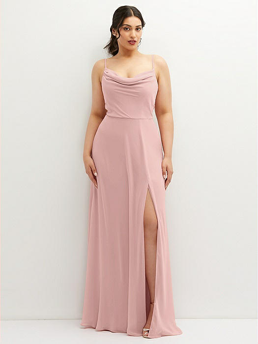 Soft Cowl-Neck A-Line Maxi Dress with Adjustable Straps