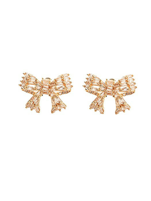 Glitzy Gold Mini Bow Stud Earrings