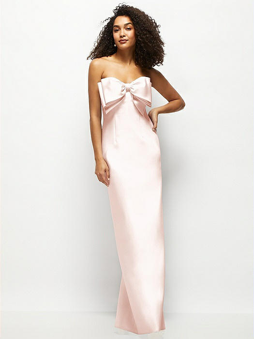 Strapless Satin Column Maxi Dress with Oversized Handcrafted Bow