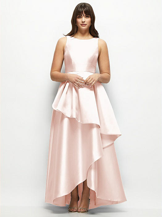 Satin Maxi Dress with Asymmetrical Layered Ballgown Skirt