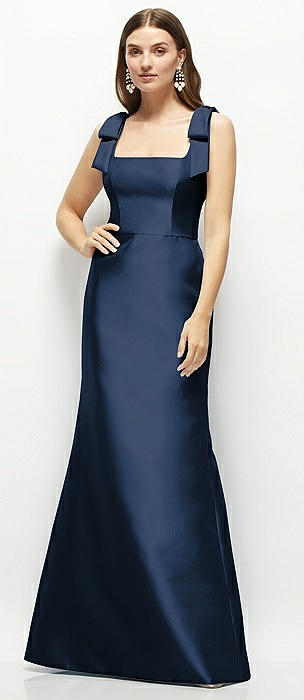 Satin Fit and Flare Maxi Dress with Shoulder Bows