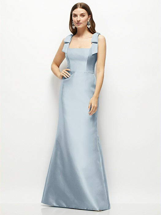 Satin Fit and Flare Maxi Dress with Shoulder Bows