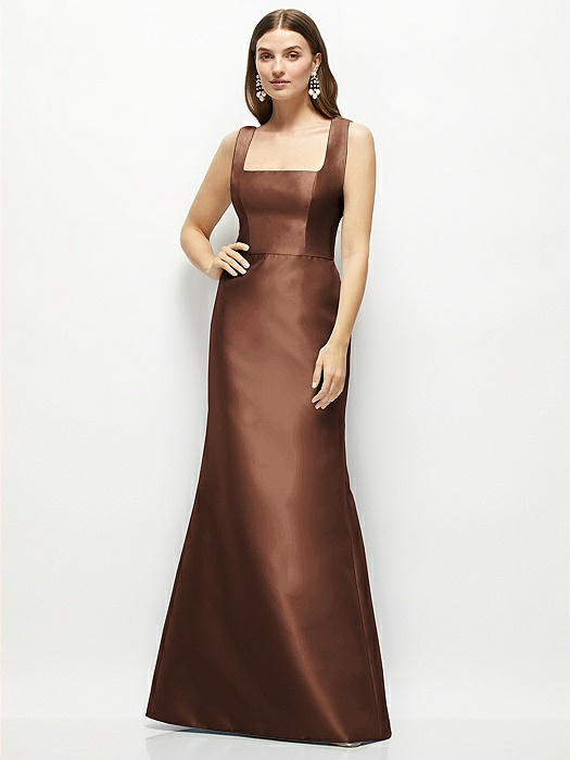 Satin Square Neck Fit and Flare Maxi Dress