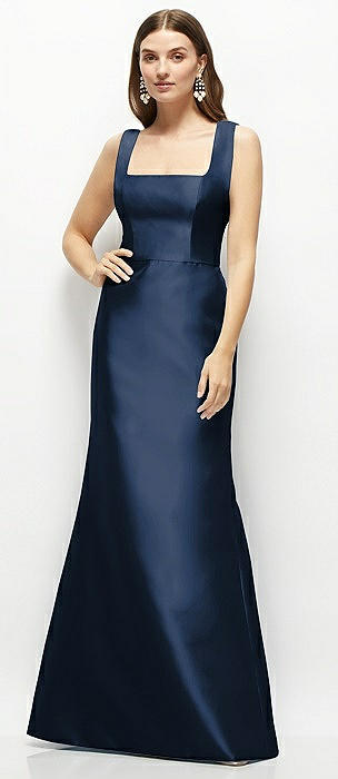 Satin Square Neck Fit and Flare Maxi Dress