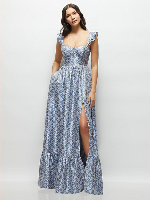 Marguerite Floral Corset Maxi Dress with Ruffle Straps & Skirt