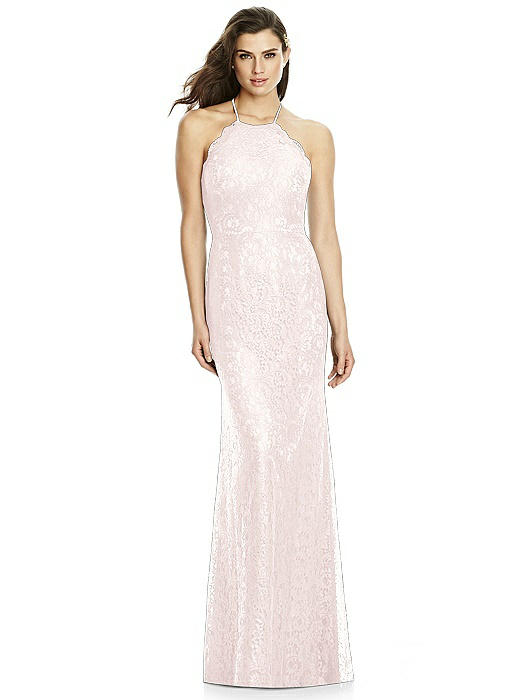 Halter Criss Cross Open-Back Lace Trumpet Gown On Sale