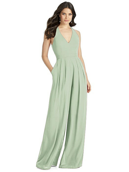 V-Neck Backless Pleated Front Jumpsuit