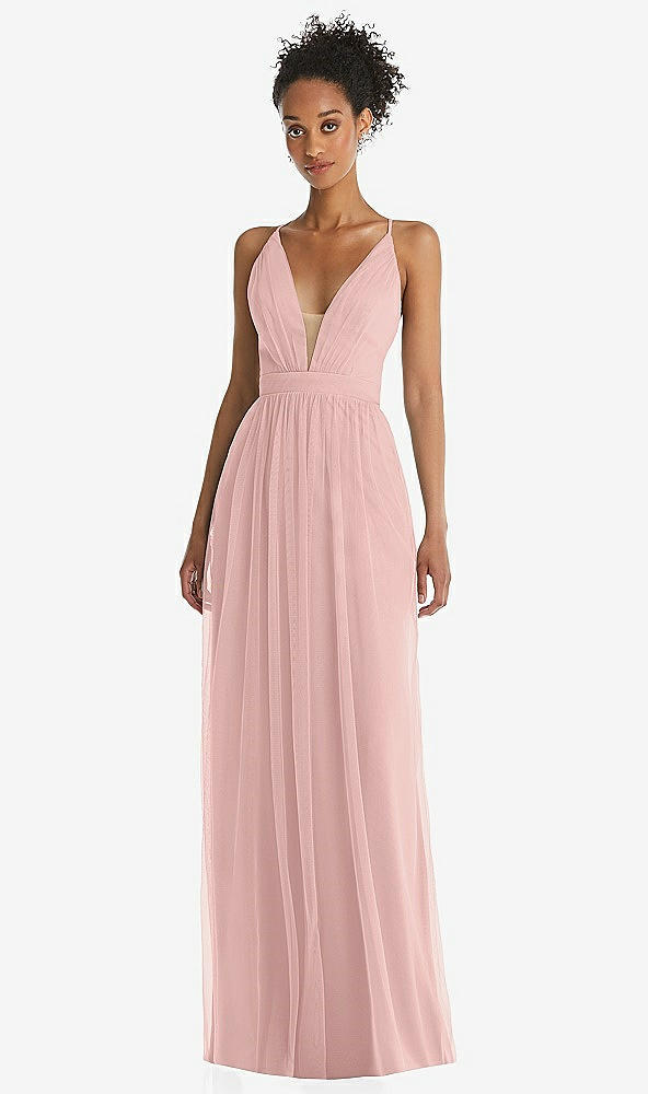 Deep V-neck Shirred Skirt Maxi Bridesmaid Dress With Convertible Straps In  Tea Rose